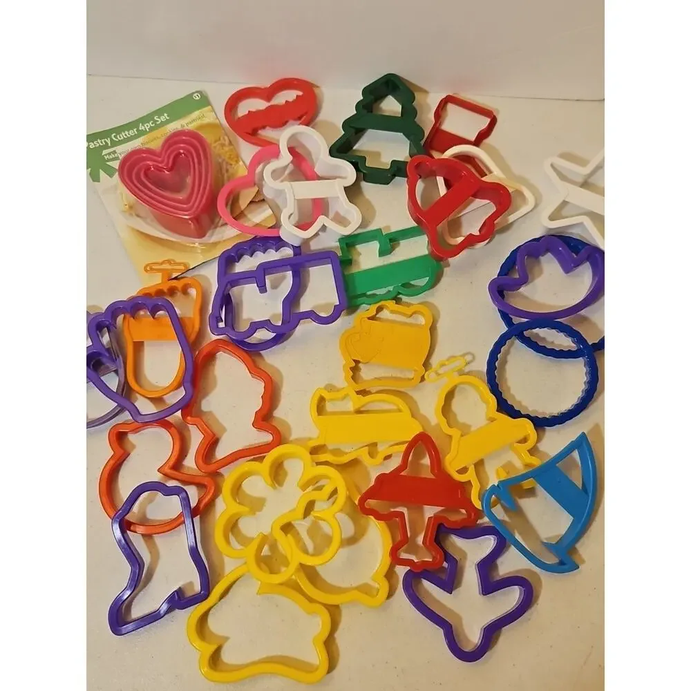 Assorted Lot Of Plastic Cookie Cutters fun shapes for baking & crafts